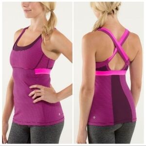 Lululemon Stuff Your Bra Tank  Size 6 Plum Pink Hyper Stripe Raspberry Glo●